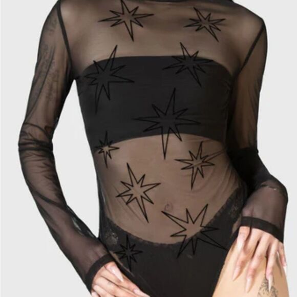 Killstar Tops - NEW Killstar Black MERCURY OF CELESTIAL Mesh Bodysuit M